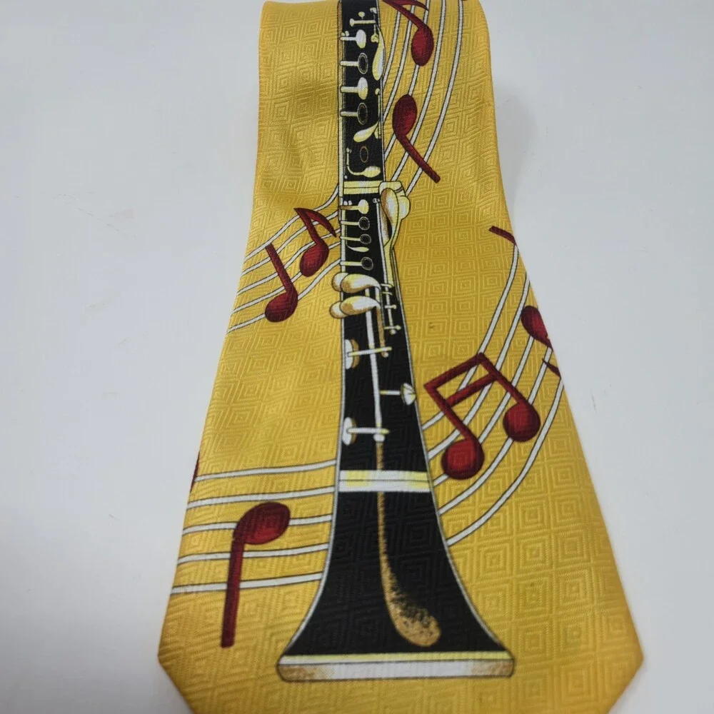 Cissa Men's Necktie Clarinet Music Note Motif Yellow Novelty Silk‎ Feel